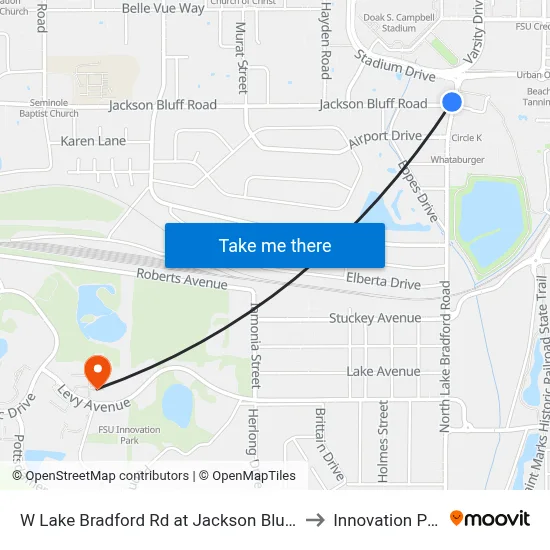 W Lake Bradford Rd at Jackson Bluff Sb to Innovation Park map