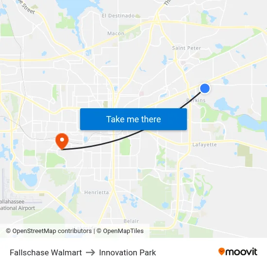 Fallschase Walmart to Innovation Park map