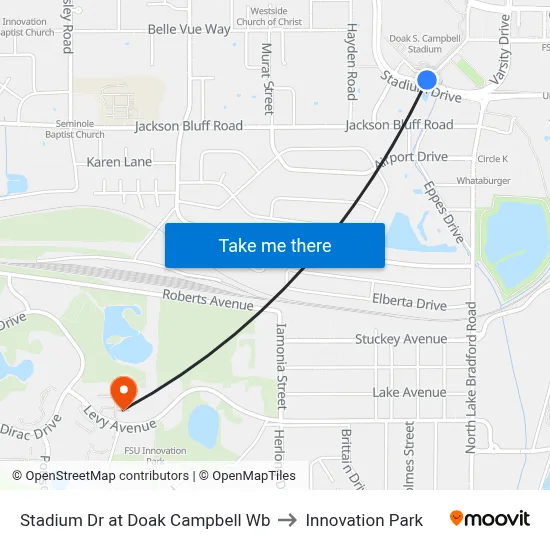Stadium Dr at Doak Campbell Wb to Innovation Park map