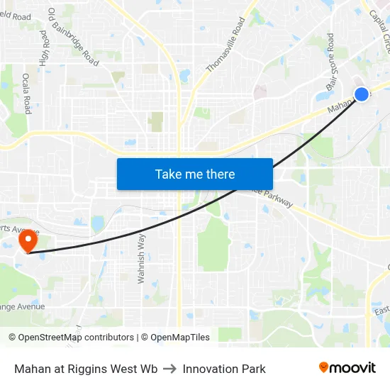 Mahan at Riggins West Wb to Innovation Park map