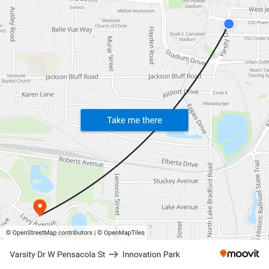 Varsity Dr W Pensacola St to Innovation Park map