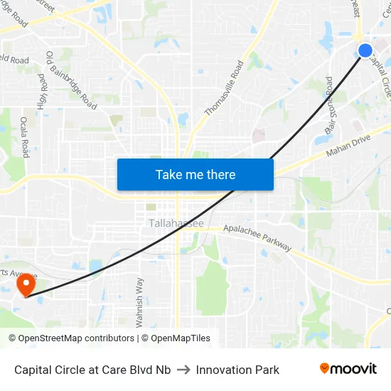 Capital Circle at Care Blvd Nb to Innovation Park map