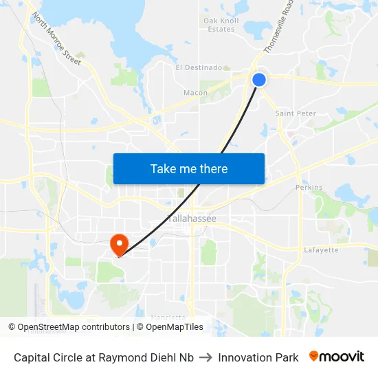 Capital Circle at Raymond Diehl Nb to Innovation Park map