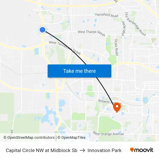 Capital Circle NW at Midblock Sb to Innovation Park map