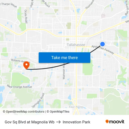 Gov Sq Blvd at Magnolia Wb to Innovation Park map