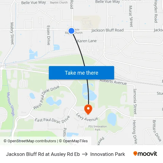 Jackson Bluff Rd at Ausley Rd Eb to Innovation Park map
