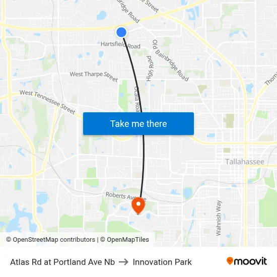 Atlas Rd at Portland Ave Nb to Innovation Park map