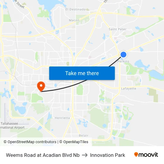 Weems Road at Acadian Blvd Nb to Innovation Park map