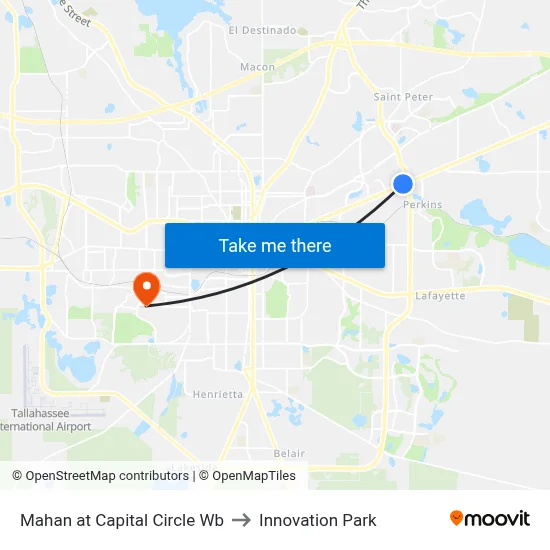 Mahan at Capital Circle Wb to Innovation Park map