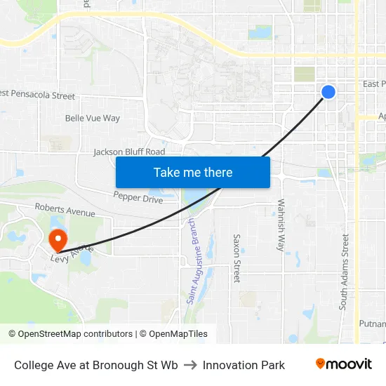 College Ave at Bronough St Wb to Innovation Park map