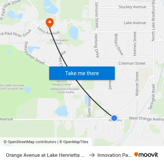 Orange Avenue at Lake Henrietta Wb to Innovation Park map