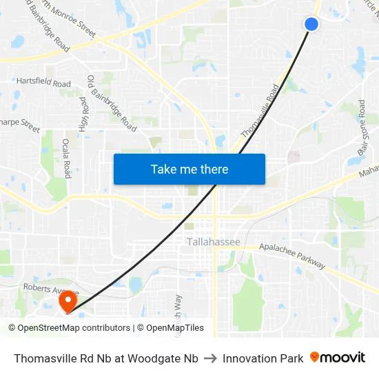 Thomasville Rd Nb at Woodgate Nb to Innovation Park map