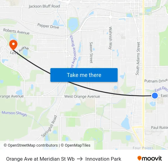 Orange Ave at Meridian St Wb to Innovation Park map