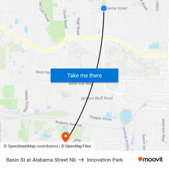 Basin St at Alabama Street Nb to Innovation Park map