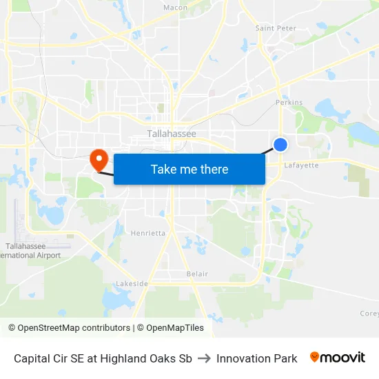 Capital Cir SE at Highland Oaks Sb to Innovation Park map