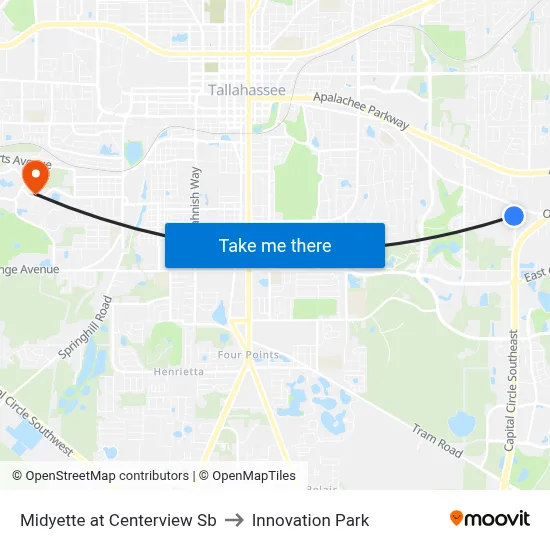 Midyette at Centerview Sb to Innovation Park map