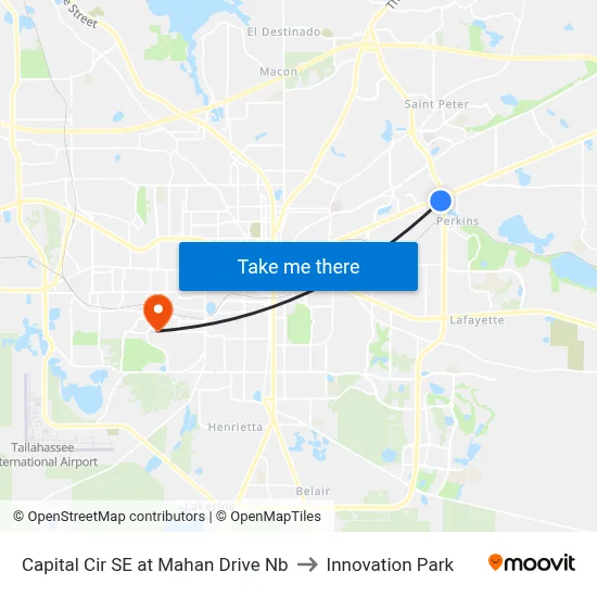 Capital Cir SE at Mahan Drive Nb to Innovation Park map
