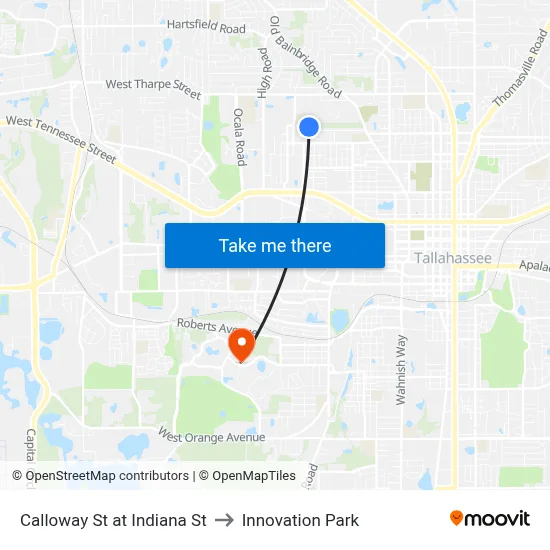 Calloway St at Indiana St to Innovation Park map