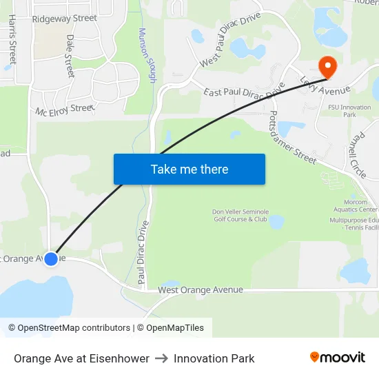 Orange Ave at Eisenhower to Innovation Park map