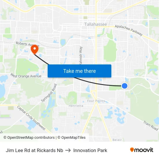 Jim Lee Rd at Rickards Nb to Innovation Park map