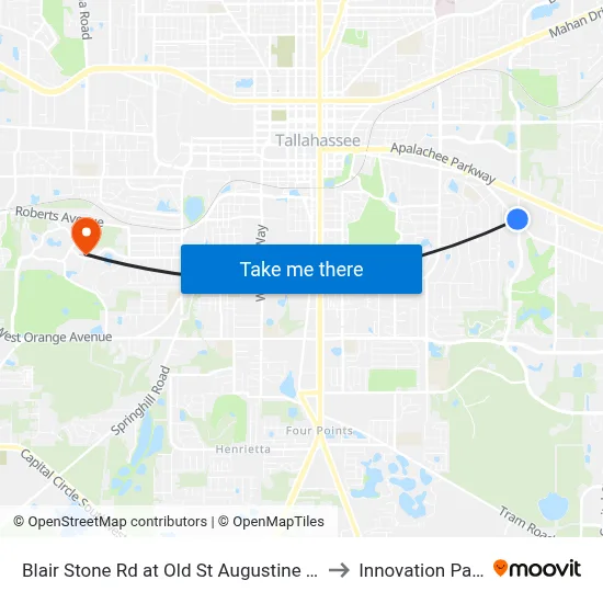 Blair Stone Rd at Old St Augustine Sb to Innovation Park map