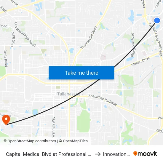 Capital Medical Blvd at Professional Park Cir Wb to Innovation Park map