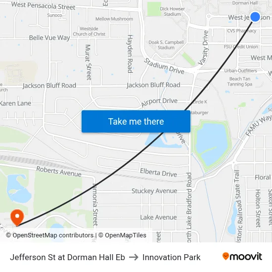 Jefferson St at Dorman Hall Eb to Innovation Park map