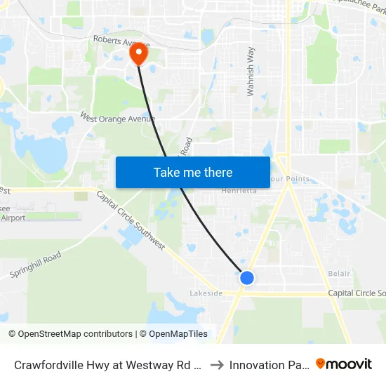 Crawfordville Hwy at Westway Rd Nb to Innovation Park map
