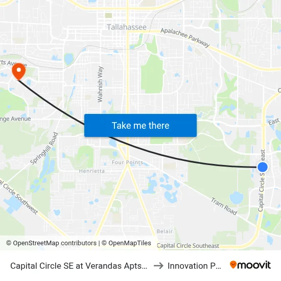 Capital Circle SE at Verandas Apts Sb to Innovation Park map