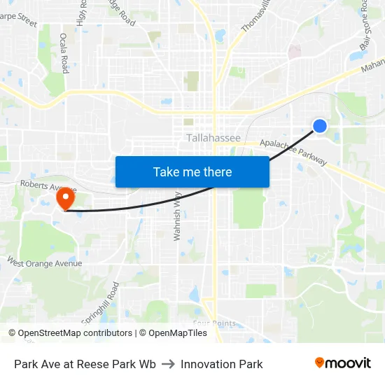 Park Ave at Reese Park Wb to Innovation Park map