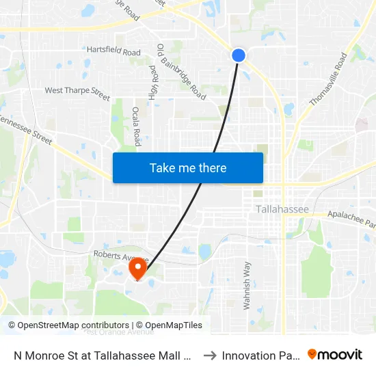 N Monroe St at Tallahassee Mall Nb to Innovation Park map