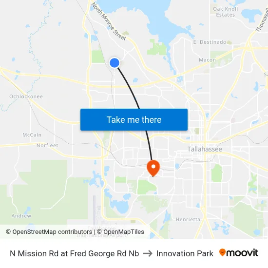 N Mission Rd at Fred George Rd Nb to Innovation Park map