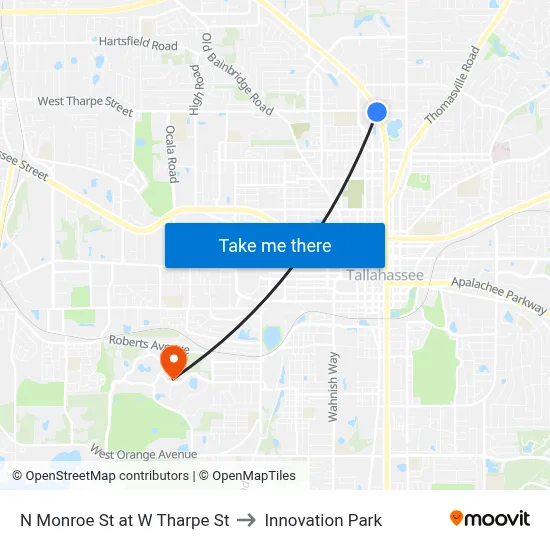 N Monroe St at W Tharpe St to Innovation Park map