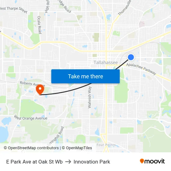 E Park Ave at Oak St Wb to Innovation Park map