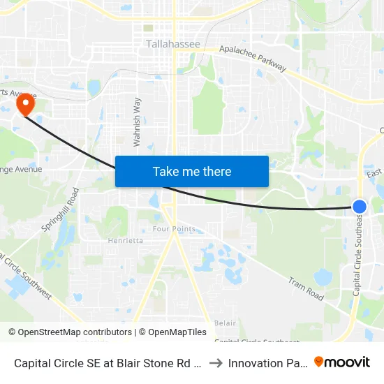 Capital Circle SE at Blair Stone Rd Sb to Innovation Park map