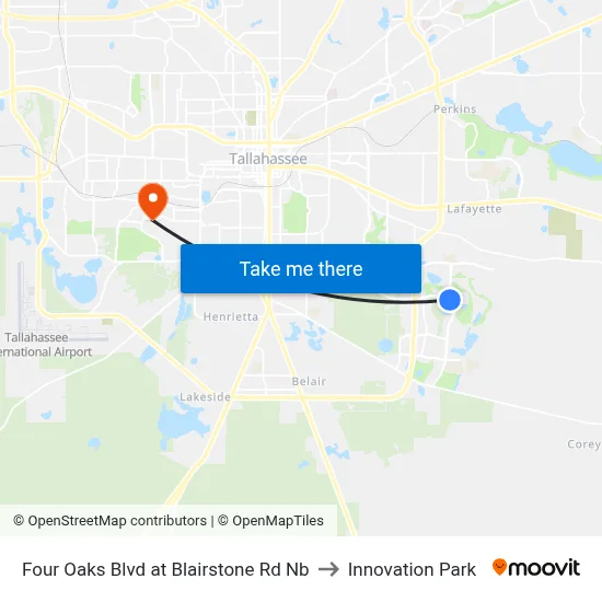 Four Oaks Blvd at Blairstone Rd Nb to Innovation Park map