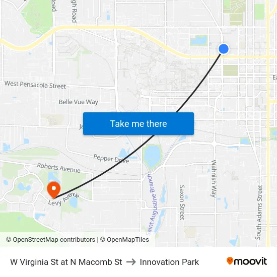 W Virginia St at N Macomb St to Innovation Park map