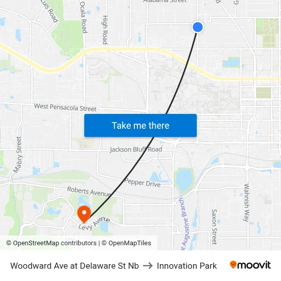 Woodward Ave at Delaware St Nb to Innovation Park map