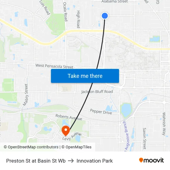 Preston St at Basin St Wb to Innovation Park map
