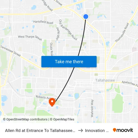 Allen Rd at Entrance To Tallahassee Centre to Innovation Park map