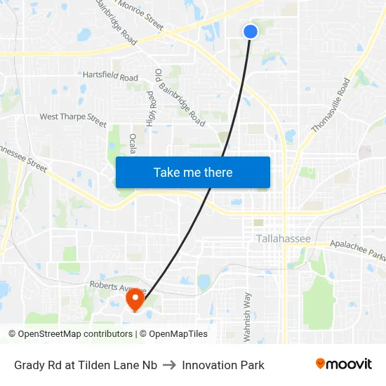Grady Rd at Tilden Lane Nb to Innovation Park map