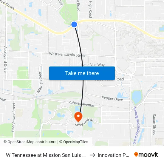 W Tennessee at Mission San Luis Wb to Innovation Park map
