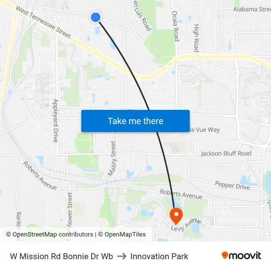 W Mission Rd Bonnie Dr Wb to Innovation Park map