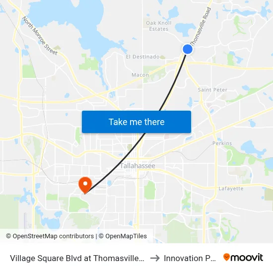 Village Square Blvd at Thomasville Wb to Innovation Park map