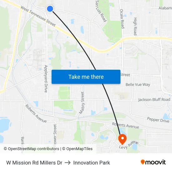 W Mission Rd Millers Dr to Innovation Park map