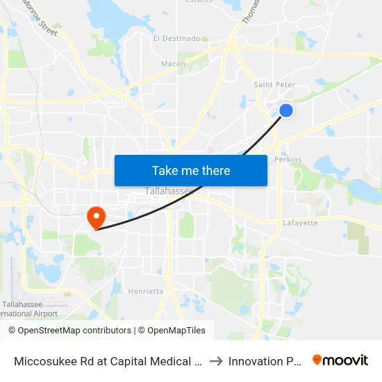 Miccosukee Rd at Capital Medical Wb to Innovation Park map