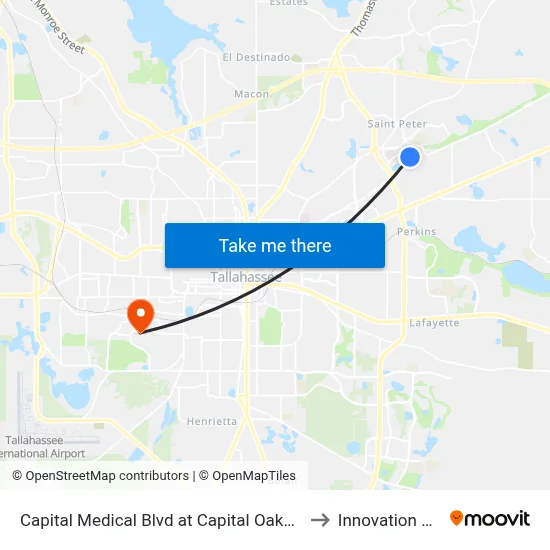 Capital Medical Blvd at Capital Oaks Dr Nb to Innovation Park map