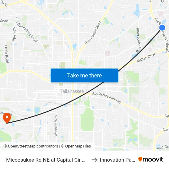 Miccosukee Rd NE at Capital Cir Wb to Innovation Park map