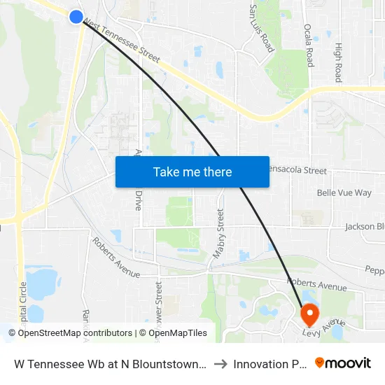 W Tennessee Wb at N Blountstown Hwy to Innovation Park map