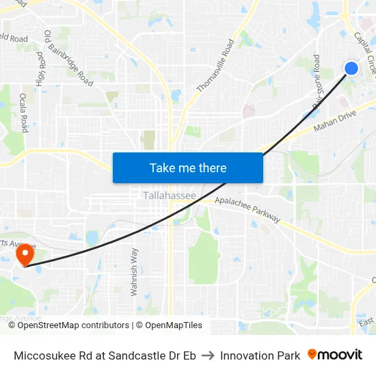 Miccosukee Rd at Sandcastle Dr Eb to Innovation Park map